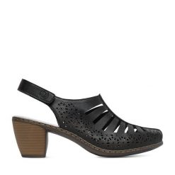 Sandały Rieker. Czarne sandały damskie Rieker, bez wzorów, bez obcasa, na słupku. Za 319.99 zł.