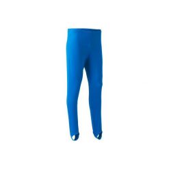 Spodnie z zapiętkami do męskiej gimnastyki sportowej. Czarne spodnie materiałowe męskie DOMYOS, bez wzorów, z elastanu, sportowe. Za 49.99 zł.