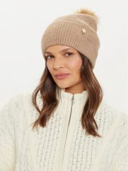 Guess Czapka AW5213 POL01 Beżowy. Brązowe czapki zimowe damskie Guess, z materiału. Za 179.99 zł.