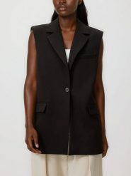 Kamizelka z zakładką na plecach - ciemnobrązowy. Brązowe kamizelki damskie Reserved, l, z tkaniny. Za 199.99 zł.