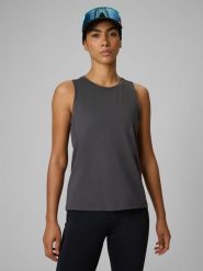 4F Koszulka do biegania regular szybkoschnąca damska - szara XS. Szare bluzki damskie 4f, xs, bez wzorów, bez kołnierzyka, bez ramiączek. Za 99.99 zł.