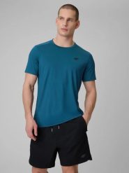Koszulka treningowa regular szybkoschnąca męska 4F 4FRSS26TFTSM2344. Niebieskie t-shirty sportowe męskie 4f, l, z elastanu, bez ramiączek, na fitness i siłownię. Za 57.99 zł.