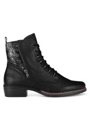 Rieker Botki Y0800-00 Czarny. Czarne botki damskie Rieker, z materiału, bez obcasa, na płaskiej podeszwie, bez zapięcia. Za 295.99 zł.