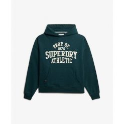Bluza damska z kapturem Superdry Athletic Essentials. Zielone bluzy sportowe damskie Superdry., bez wzorów, bez ramiączek, z kapturem. Za 272.60 zł.