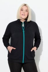 Damskie Bluza dresowa rękawy marszczone kaptur 2-kierunkowy zamek błyskawiczny. Czarne bluzy z kapturem damskie Ulla Popken, m, z dresówki. Za 349.99 zł.