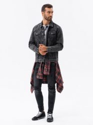 Kurtka męska jeansowa katana - czarna V3. Czarne kurtki męskie Ombre Clothing, m, bez wzorów, z jeansu, klasyczne, bez kaptura. W wyprzedaży za 79.99 zł.