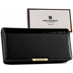 Lakierowany portfel damski ze skóry ekologicznej w czarnym kolorze zamykany na zatrzask i suwak PTN 005-NF8Peterson. Czarne portfele damskie Peterson, bez wzorów, z lakierowanej skóry. Za 65.99 zł.
