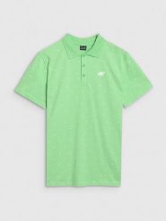 4F Koszulka polo regular z nadrukiem męska - zielona S. Zielone koszulki polo męskie 4f, m, bez wzorów, z bawełny, bez ramiączek. W wyprzedaży za 59.99 zł.