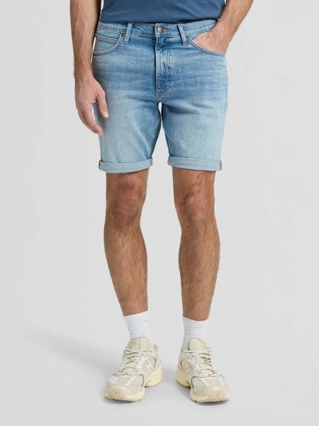 MESKIE SZORTY LEE RIDER SHORT BLUE HARVEST 112376382. Niebieskie szorty męskie Lee, bez wzorów, z jeansu. Za 149.99 zł.