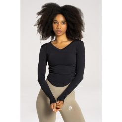 Koszulka fitness damska Gym Glamour wycięta z długimi rękawami. Niebieskie bluzki sportowe damskie GYM GLAMOUR, s, bez wzorów, bez ramiączek. Za 149.99 zł.