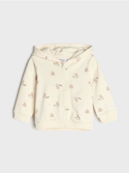 Rozpinana bluza z kapturem z motywem misiów - kremowy. Białe bluzy sportowe damskie Sinsay, l, bez wzorów, bez ramiączek, z kapturem. Za 19.99 zł.