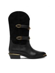Badura Botki EO-PARIS-GL893C-11.5-1511-2 Czarny. Czarne botki damskie Badura, ze skóry, bez obcasa, na słupku, bez zapięcia. Za 599.99 zł.