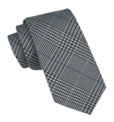 Wełniany Krawat - Alties - Popielato-Niebieska Kratka. Szare krawaty i muchy męskie Alties, bez wzorów, z bawełny. Za 55.00 zł.