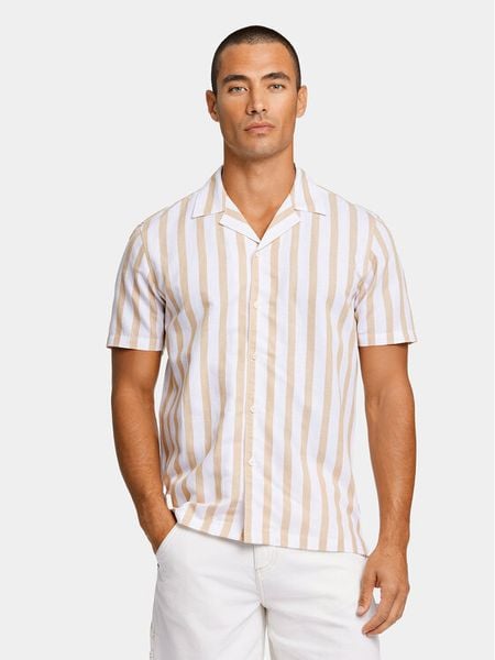 Lindbergh Koszula 30-203321 Beżowy Relaxed Fit. Brązowe koszule męskie Lindbergh, m, bez wzorów, z bawełny, bez kołnierzyka, bez ramiączek. Za 119.99 zł.