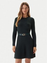 Guess Sukienka dzianinowa W5BK68 Z2YJ2 Zielony Slim Fit. Zielone sukienki damskie Guess, xl, z aplikacjami, z dzianiny, bez kołnierzyka, bez ramiączek. Za 389.99 zł.