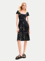 Desigual Sukienka letnia Margaritis 24SWVK55 Czarny Regular Fit. Czarne sukienki damskie Desigual, na lato, s, bez wzorów, z bawełny, bez kołnierzyka, bez ramiączek. Za 279.99 zł.