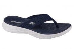 Japonki damskie, On The Go 600 Sunny. Niebieskie klapki damskie Skechers, bez wzorów, z materiału, bez obcasa. Za 199.99 zł.
