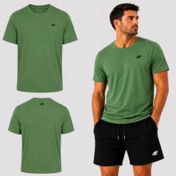 BAWEŁNIANA KOSZULKA MĘSKA 4F T-SHIRT KOLEKCJA LIMITOWANA M3948 SS26. Zielone t-shirty sportowe męskie 4f, m, z bawełny, bez ramiączek, na fitness i siłownię. Za 54.99 zł.