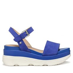 Sandały Geox. Niebieskie sandały damskie Geox, bez wzorów, bez obcasa, na koturnie. Za 519.99 zł.