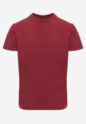 Bordowa Gładka Koszulka T-shirt z Bawełny o Prostym Kroju Sarusa. Czerwone t-shirty męskie Born2be, l, bez wzorów, z bawełny, bez kołnierzyka. Za 49.99 zł.