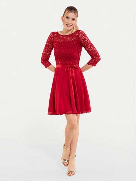 Swing Sukienka koktajlowa 77761210 Czerwony Regular Fit. Czerwone sukienki damskie Swing, bez wzorów, z syntetyku, wizytowe, bez kołnierzyka, bez ramiączek. Za 389.99 zł.