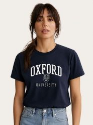 WOOOP Koszulka "Oxford University" w kolorze granatowym rozmiar: M. Niebieskie bluzki damskie Wooop, m, bez wzorów, z bawełny, bez kołnierzyka, bez ramiączek. Za 56.99 zł.