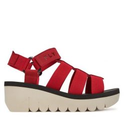Sandały Fly London. Czerwone sandały damskie Fly London, bez wzorów, bez obcasa, na koturnie. Za 309.99 zł.