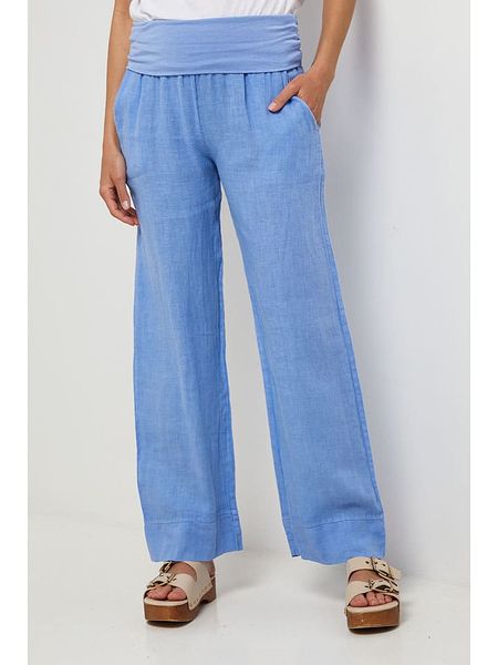 Lin Passion Lniane spodnie w kolorze błękitnym rozmiar: 38/40. Niebieskie spodnie materiałowe damskie Lin Passion, bez wzorów, ze lnu, klasyczne, z standardowym stanem. Za 149.66 zł.