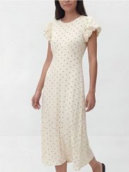 Sukienka w groszki - złamana biel. Sukienki damskie Reserved, na co dzień, l, bez wzorów, z tkaniny, bez kołnierzyka, bez ramiączek, proste. Za 159.99 zł.