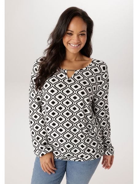 Aniston Bluzka w kolorze czarno-białym rozmiar: 46. Białe bluzki damskie Aniston, bez wzorów, bez kołnierzyka, bez ramiączek. Za 126.99 zł.