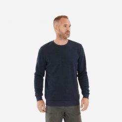 Sweter turystyczny męski Quechua NH150. Niebieskie swetry męskie QUECHUA, l, bez wzorów, z dzianiny, bez kołnierzyka. W wyprzedaży za 49.99 zł.