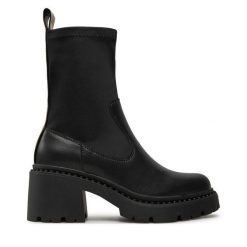 Botki Pepe Jeans. Czarne botki damskie Pepe Jeans, z jeansu, bez obcasa, na słupku, bez zapięcia. Za 489.99 zł.