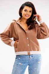Bluza na Napki ze Ściągaczami w Paski - Beżowa. Brązowe bluzy bez kaptura damskie Awama, l, z bawełny. Za 228.90 zł.
