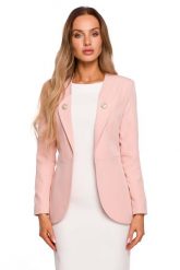 Elegancki Żakiet z Ozdobnymi Guzikami - Pudrowy. Czarne marynarki i żakiety damskie Cud Moda, l, bez wzorów, z elastanu, eleganckie. Za 298.90 zł.