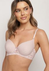 Różowy Gładki Biustonosz Zdobiony Koronką i Marszczeniem Idameria. Czerwone biustonosze Born2be, z aplikacjami, z koronki. Za 19.99 zł.