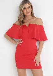 Czerwona Sukienka Mini Hiszpanka z Szeroką Falabaną Videla. Czerwone sukienki damskie Born2be, na imprezę, m, z aplikacjami, bez kołnierzyka, bez ramiączek, mini, dopasowane. W wyprzedaży za 103.99 zł.