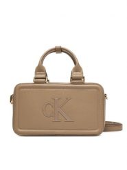 Calvin Klein Torebka Bold Ck Elongated Mini Tote LV04F3411G Beżowy. Brązowe torebki klasyczne damskie CALVIN KLEIN, bez wzorów, ze skóry, bez dodatków. Za 489.99 zł.