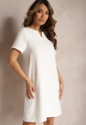 Biała Trapezowa Sukienka Mini z Krótkim Rękawem i Kieszeniami Vrea. Białe sukienki damskie Renee, na spotkanie biznesowe, l, bez wzorów, eleganckie, bez kołnierzyka, bez ramiączek, mini, trapezowe. W wyprzedaży za 76.99 zł.