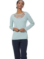 WITT WEIDEN Sweter w kolorze błękitnym rozmiar: 38. Niebieskie swetry klasyczne damskie WITT WEIDEN, z koronki, bez kołnierzyka. Za 91.12 zł.