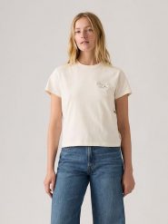 Levi's Koszulka w kolorze beżowym rozmiar: XS. Brązowe bluzki damskie Levi's, s, bez wzorów, z bawełny, bez kołnierzyka. Za 80.52 zł.
