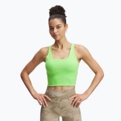Biustonosz Under Armour Project Rock Fitted Bra Tank. Zielone biustonosze sportowe damskie Under Armour, bez wzorów. Za 249.99 zł.