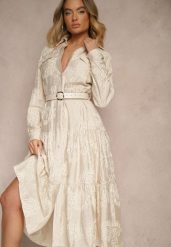 Beżowa Wiskozowa Rozkloszowana Sukienka Koszulowa z Bawełną i Paskiem Odivoria. Brązowe sukienki damskie Renee, na co dzień, l, bez wzorów, z bawełny, eleganckie, bez kołnierzyka, bez ramiączek, midi, koszulowe. Za 229.99 zł.