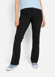 Spodnie z bengaliny ze stretchem o kroju bootcut, z mieszanki wiskozy. Czarne spodnie materiałowe damskie bonprix, bez wzorów, z wiskozy. Za 119.99 zł.
