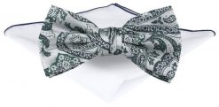 Mucha Męska z Poszetką - Chattier - Srebrna z Odcieniami Zieleni. Szare krawaty i muchy męskie Chattier, bez wzorów, eleganckie. Za 65.00 zł.