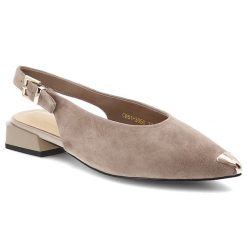 Czółenka damskie S.Barski, cholewka ze skóry naturalnej zamszowej elegancki fason slingback, beżowe, CR61-3050. Brązowe czółenka damskie S.BARSKI, bez wzorów, ze skóry, bez obcasa. Za 289.00 zł.