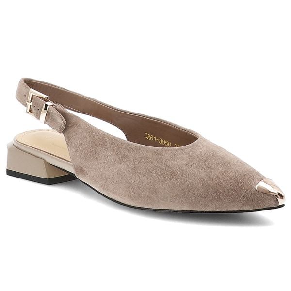 Czółenka damskie S.Barski, cholewka ze skóry naturalnej zamszowej elegancki fason slingback, beżowe, CR61-3050. Brązowe czółenka damskie S.BARSKI, bez wzorów, ze skóry, bez obcasa, na obcasie. Za 289.00 zł.