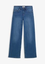 Dżinsy wide leg, średni stan, z bawełny organicznej. Niebieskie jeansy damskie bonprix. Za 189.99 zł.