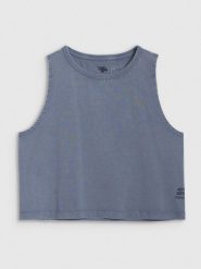 4F Top z nadrukiem damski - granatowy XL. Niebieskie topy damskie 4f, xl, bez wzorów, z bawełny, bez kołnierzyka. W wyprzedaży za 29.99 zł.