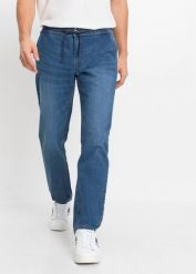 Lekkie dżinsy ze stretchem z gumką w talii regular fit straight. Niebieskie jeansy męskie bonprix. Za 129.99 zł.