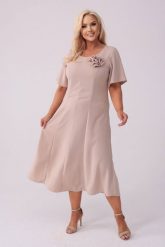Elegancka sukienka Doris na wesele w kolorze nude PLUS SIZE XXL. Czerwone sukienki damskie Moda Size Plus Iwanek, na imprezę, plus size, bez wzorów, z elastanu, eleganckie, bez kołnierzyka, plus size, bez ramiączek, midi, rozkloszowane. Za 349.90 zł.